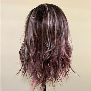Stylish Brown and Pink Wavy Wig